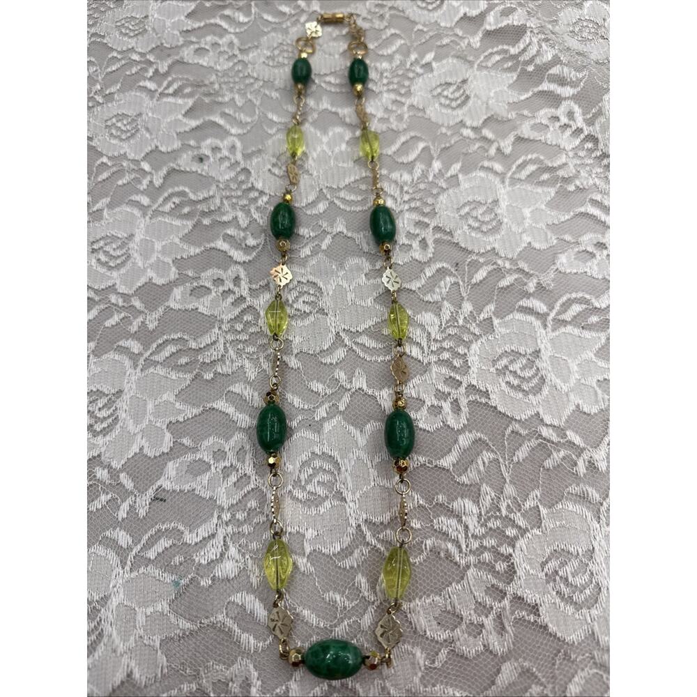 Vintage Estate Green Bohemian Boho Beaded Necklace Long 27"